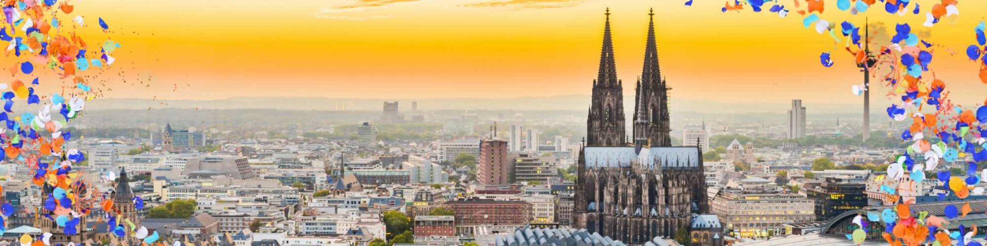 Blick auf Köln mit Konfetti