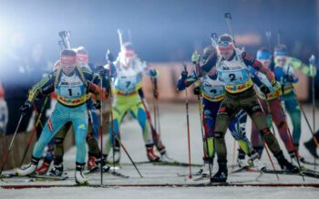 Skifahrer auf dem Biathlon auf Schalke.