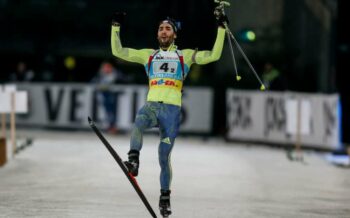 Skifahrer auf dem Biathlon auf Schalke.