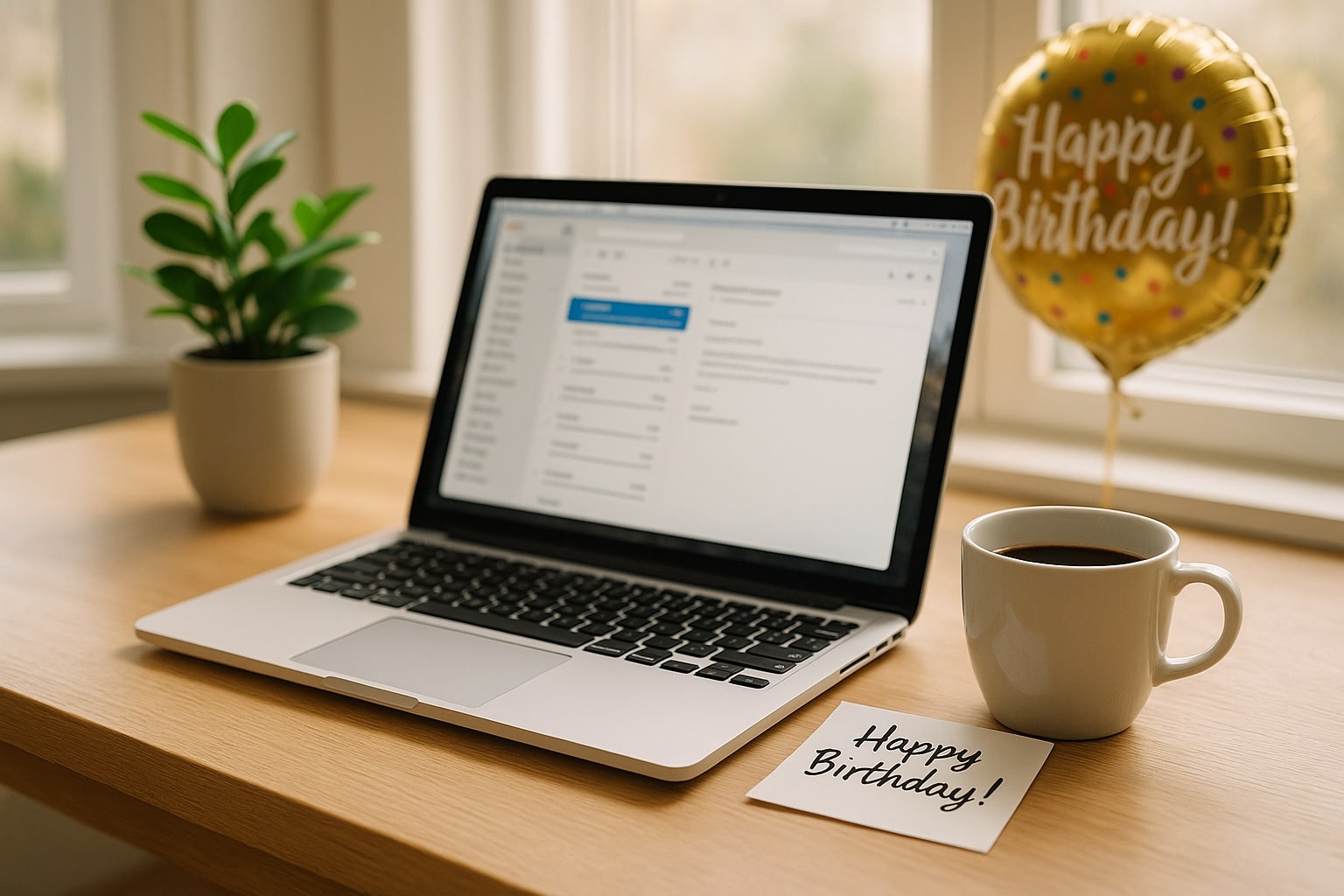 Mockup Bild mit Laptop und Geburtstagsballon Mockup Bild mit Laptop und Geburtstagsballon
