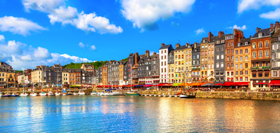 Honfleur famous village harbor skyline. Normandy, France, Europe.