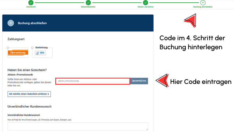 Rabattcode einfügen