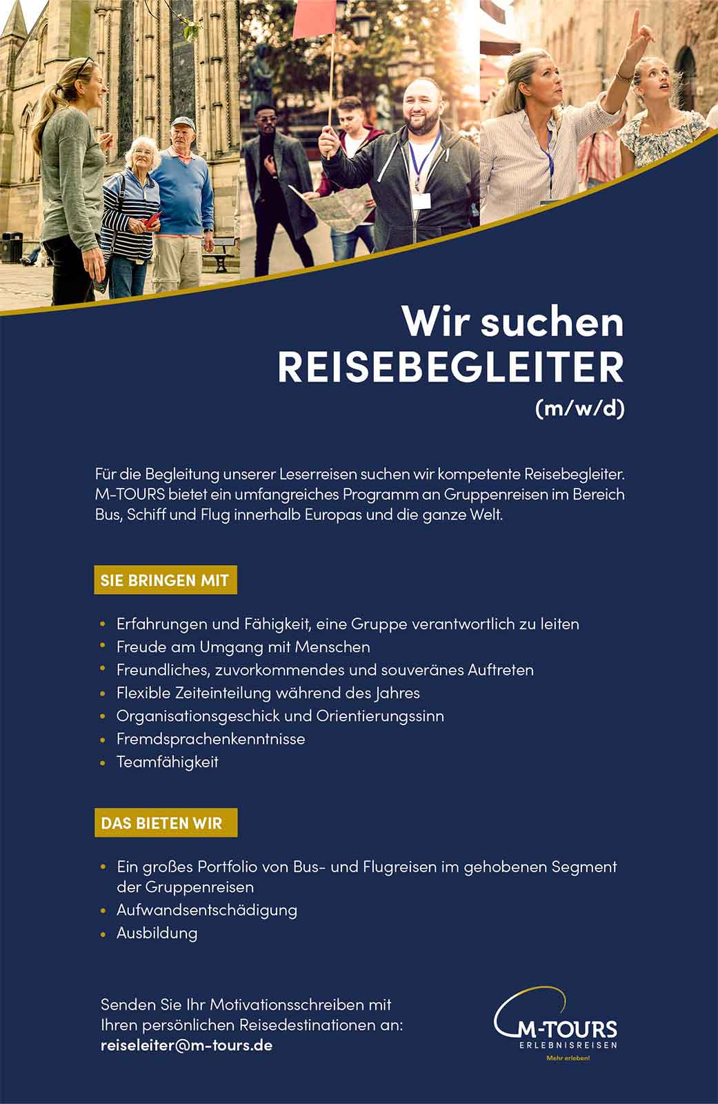 Reisebegleiter Stellenaussschreibung M-TOURS Erlebnisreisen