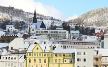 Schnee in der Stadt Harstad, Norwegen
