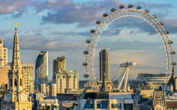 Londons Skyline mit dem London Eye