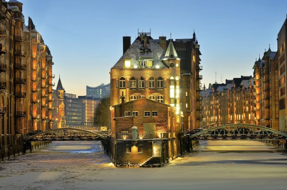 Speicherstadt von Hamburg im Winter, Deutschland