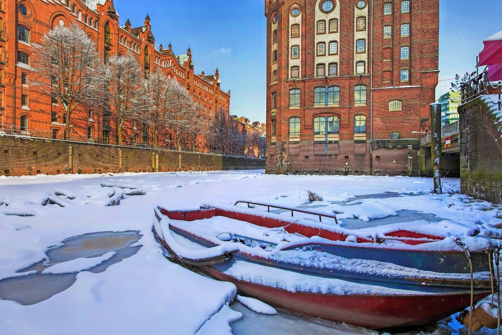 Speicherstadt von Hamburg im Winter, Deutschland