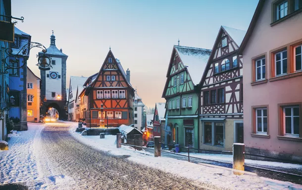 winterliches Rothenburg ob der Tauber in Bayern, Deutschland