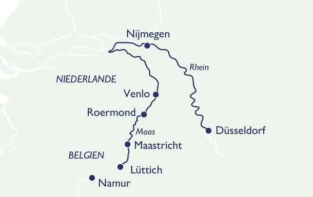Routenkarte Plantours Flusskreuzfahrt Maas / André Rieu