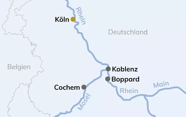 Routenverlauf Adventsksreuzfahrt Rhein & Mosel Alleinreisende