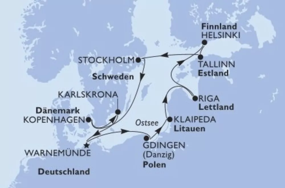 MSC Ostsee Routenkarte