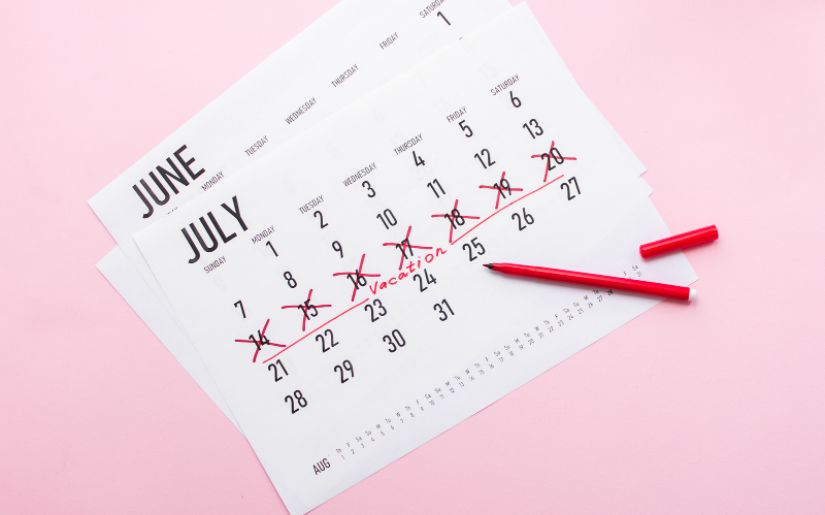 Kalender, auf dem Urlaub eingetragen wurde